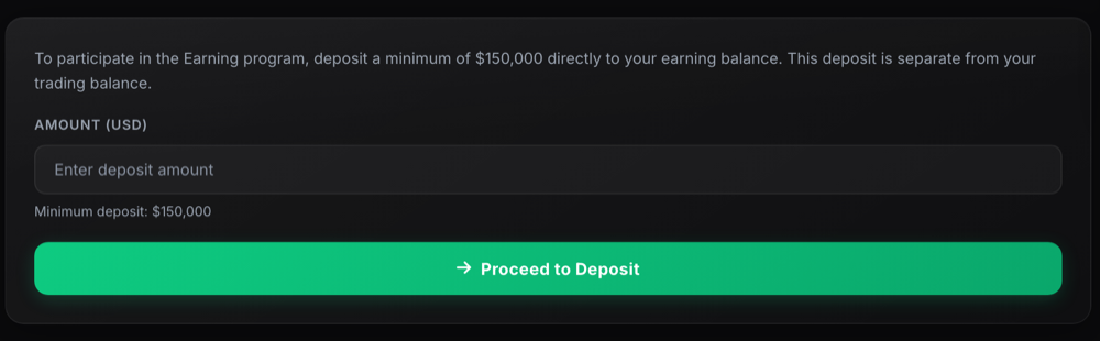 Depositing funds into the 1 Trade Market Earning Account