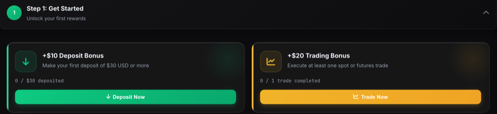 1 Trade Market reward tasks: a deposit bonus and a trading bonus